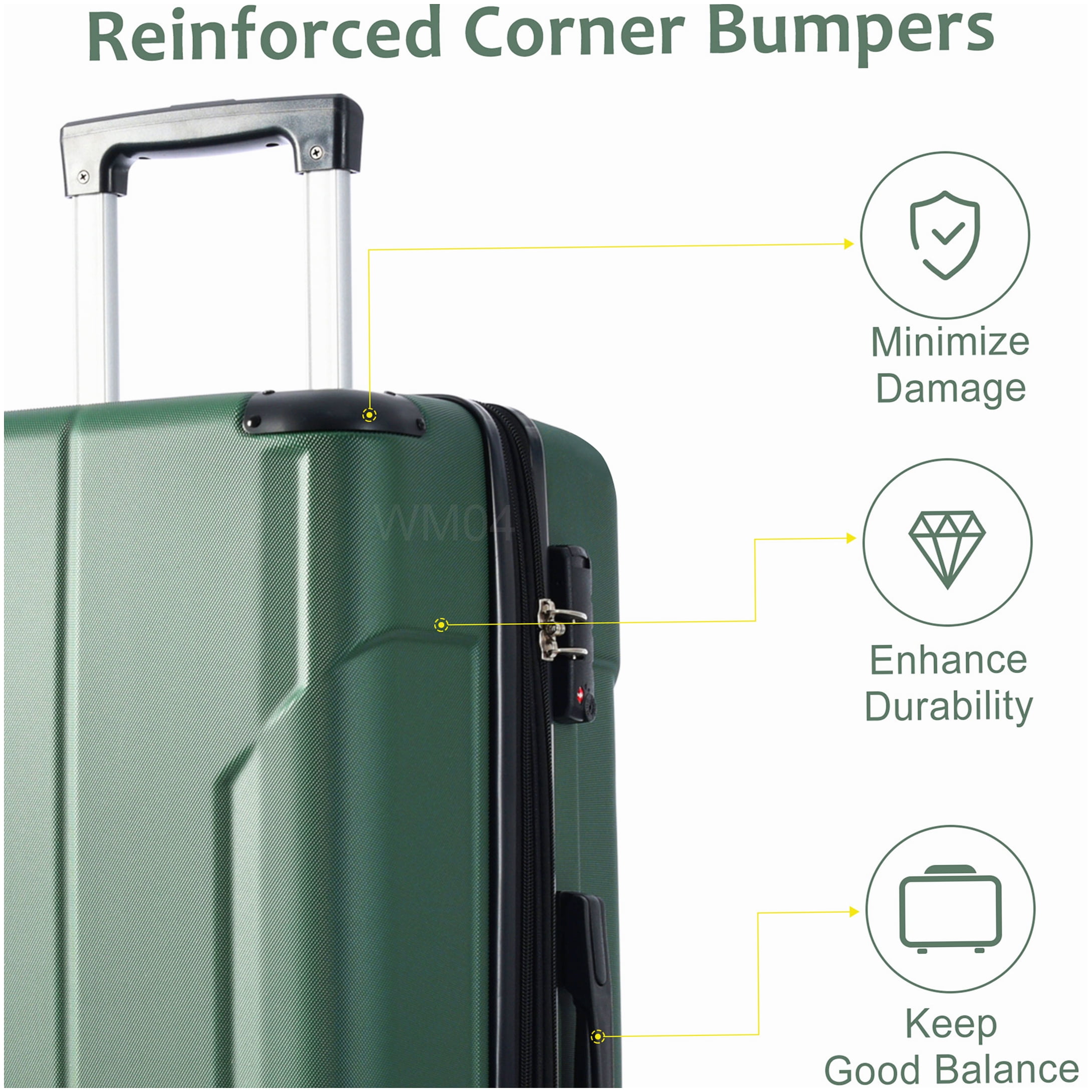 Lightweight ABS Hardshell Suitcase, 28" Expandable Check-In Luggage with Double Spinner Wheels & TSA Lock - Green
