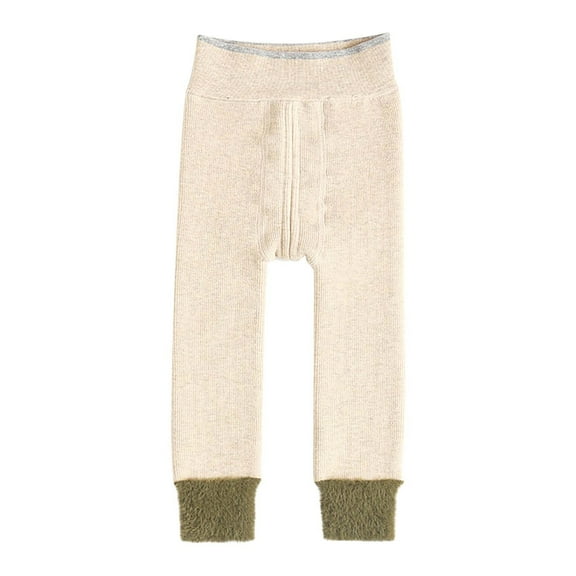 FRSASU Kids Clothing Clearance Baby Girls Can Open the Crotch Velvet Thickened Leggings Cropped Trousers Beige 0-2 Years