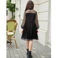 thumbnail image 4 of Oudiya Girls Mesh Puff Lantern Long Sleeve Black Dress Mock Neck Formal Party A Line Short Tulle Dress, 4 of 7