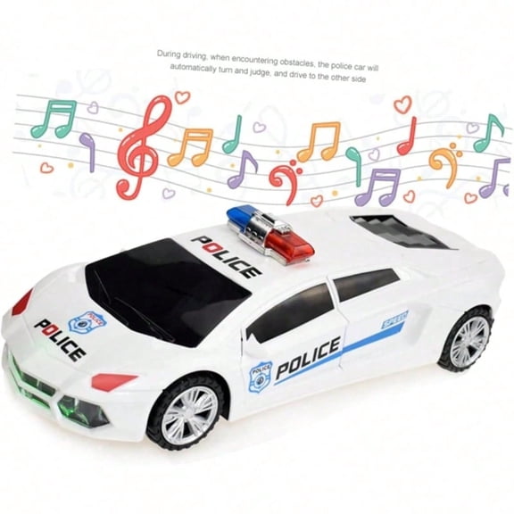 Electric Police Car Toy 360° Rotating with Flashing Lights & Siren Sound, Emergency Vehicle for Girls Toddlers Boys Gift