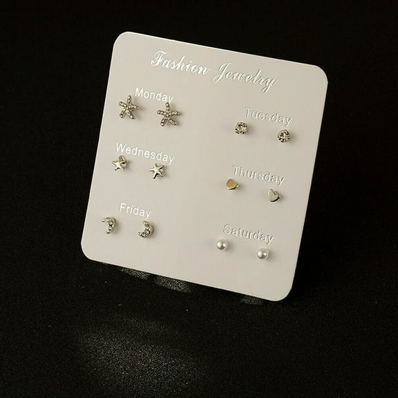 6~7 Pairs/Set Korean Style Week Earrings Set Crystal Rhinestone Ear Stud Gift