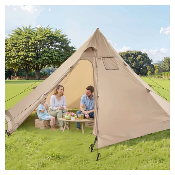 Hot Tent for 4 Persons, Portable Winter Tipi Tent with Stove Jack, Waterproof Canvas Camping Tent, 4 Season Shelter for Hiking Backpacking
