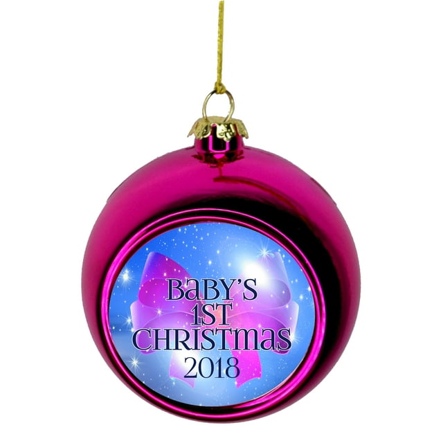 New Baby - Baby's First Christmas 2018 Ornament - Baby Girl Bow Christmas Ornaments Pink Bauble Christmas Ornament Balls