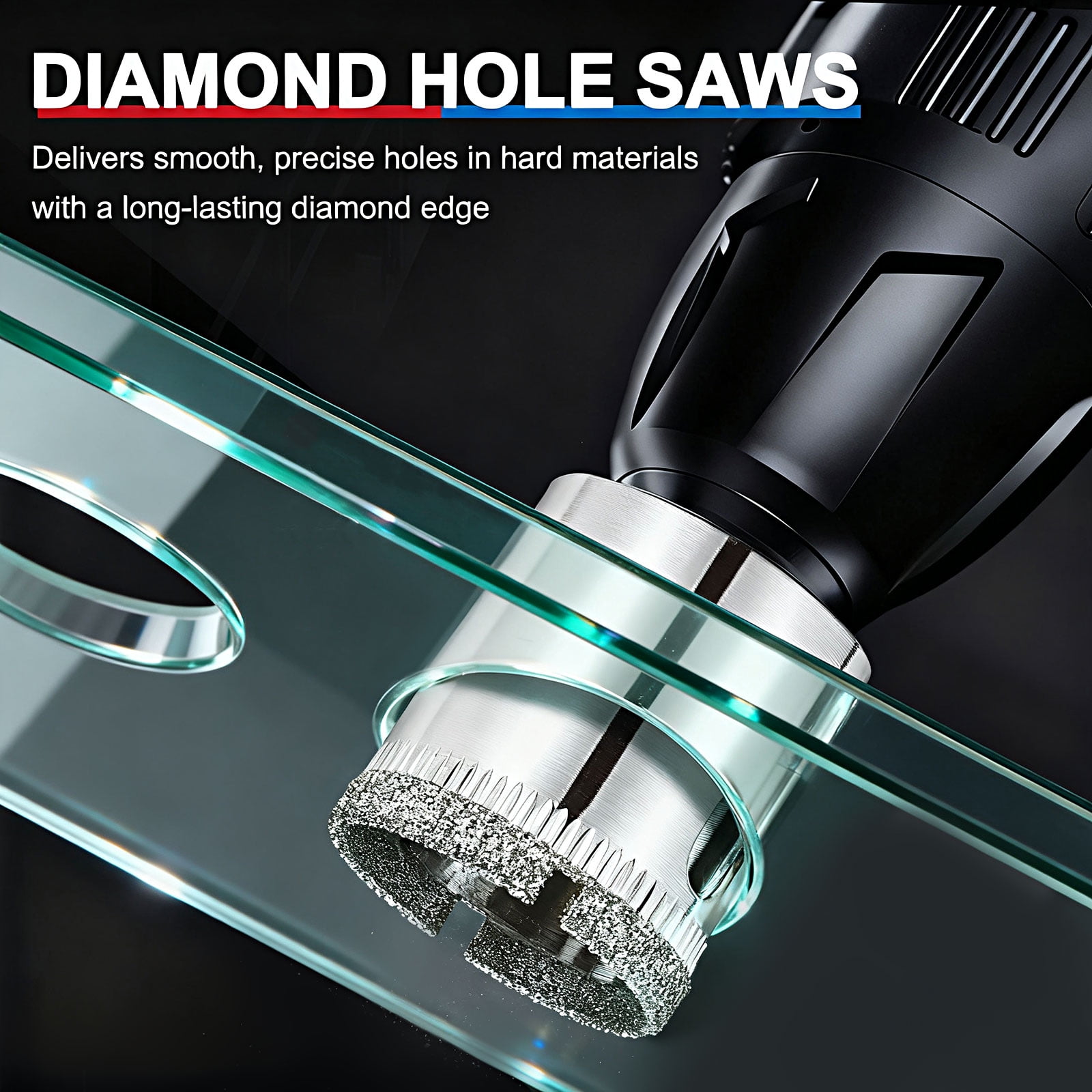 19-45mm Diamond Hole Saw Set, 3/4" - 1-3/4" Diamond Hollow Core Drill Bit Hole Cutters for Fiberglass Tile Ceramic - 5Pcs(50/60 Mesh)