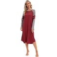 thumbnail image 3 of Baywell Women's Long Sleeve Long Nightgown Color Block Raglan Sleeve Sleepwear Crew Neck Loungewear Full Length Nightshirt Loose Casual Sleep Dress S-3XL, 3 of 9