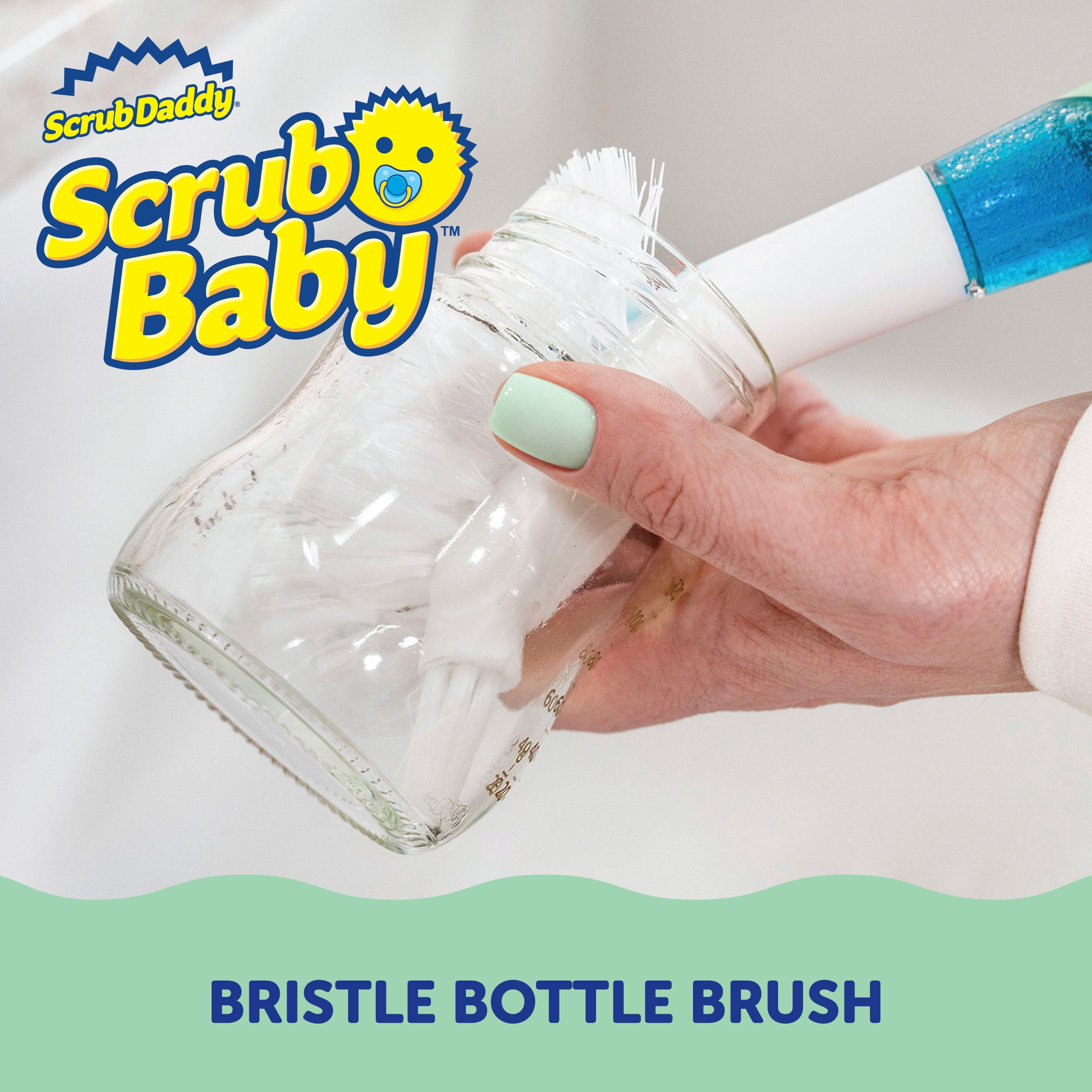 Scrub Daddy Scrub Baby Scratch-Free Self-Standing One-Touch Soap Dispensing Built-in Nipple Cleaner Baby Bottle Cleaning Brush