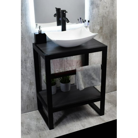 Esatto® Mueble Para Baño Negro Con Lavabo, Llave Y Desagües Tec Fazzo N ESATTO  MUEBLE PARA BAÑO