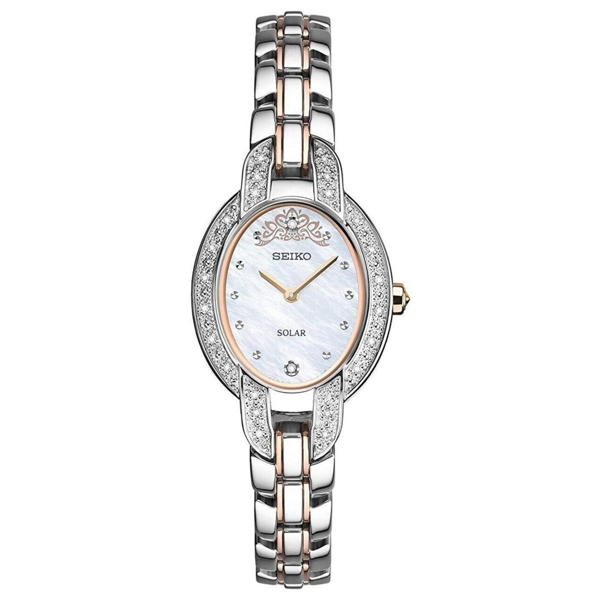 Seiko Women's SUP327 Tressia Solar Diamond Silver Rose Gold Watch -  