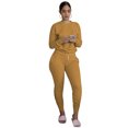 thumbnail image 1 of Femmes?S Ensemble de Manches Longues Fluorescent Solide Classique Col Rond Serré Haut Plissé Slim-fit Pantalon d'Exercice, 1 of 6