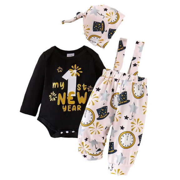Tiijoy Infant Boys Outfits Cute Long Sleeve Romper Overalls with Hat 3Pcs Set, Sizes 9-12M