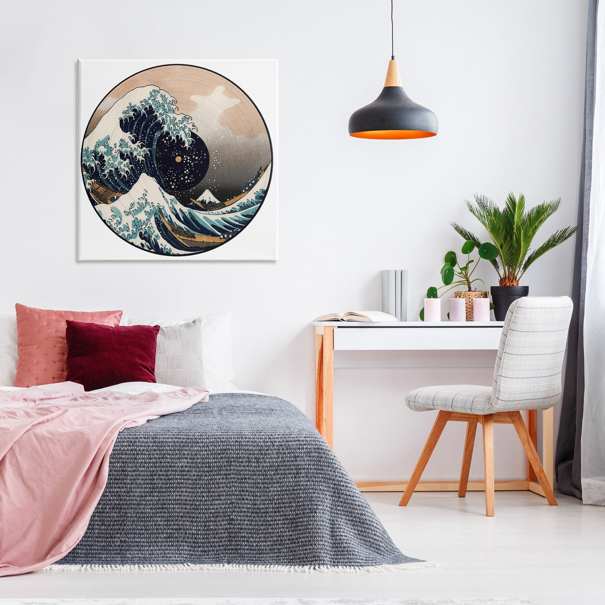 Stupell Industries Japanese Wave Music Record Landscape Painting Gallery Wrapped Canvas Art Print Wall Art, 36 x 36