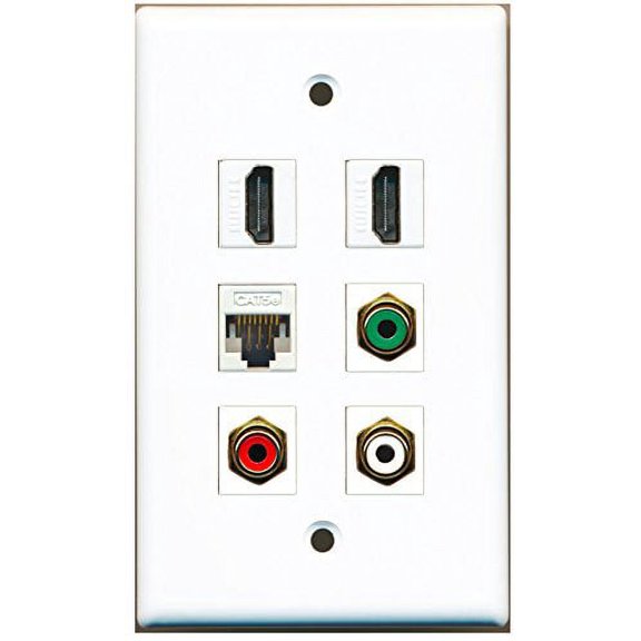 RiteAV - 2 HDMI 1 Port RCA Red 1 Port RCA White 1 Port RCA Green 1 Port Cat5e Ethernet White Wall Plate