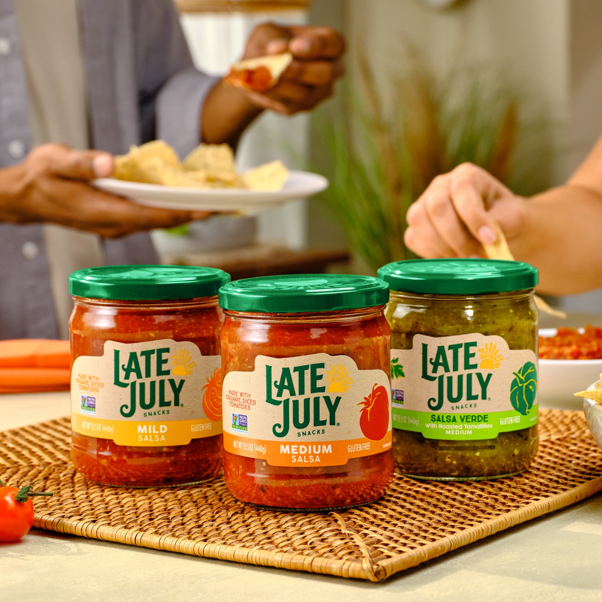 (3 pack) Late July Snacks Salsa Verde with Roasted Tomatillos, Medium, 15.5 oz Jar