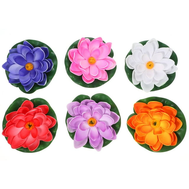 LEEYNEER 6 Pcs Pond Decorations Outdoor Artificial Lotus Water Lily Pads for Lake