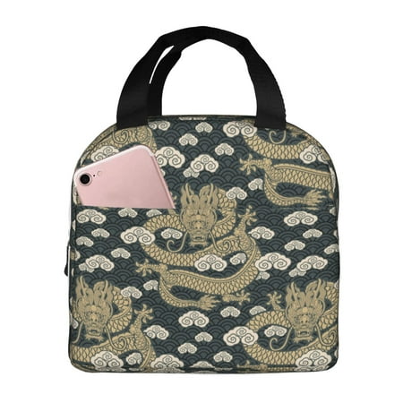 Insulated Lunch Bag for Women Men - Black Golden Dragon Lanterns Leakproof Cooler Lunch Box for Women Men  Lunch Tote Bags for Work School Picnic Travel