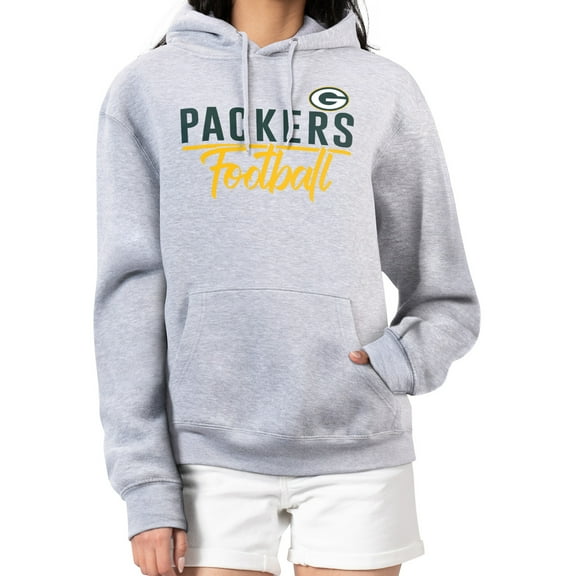 Women's G-III 4Her by Carl Banks Heather Gray Green Bay Packers Graphic Fleece Pullover Hoodie