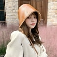 thumbnail image 2 of CoCopeaunts Faux Leather Bucket Hats Women Autumn Winter Bucket Hat PU Cotton Solid Top Womens Fashion Bucket Cap Panama Fisherman Caps, 2 of 5