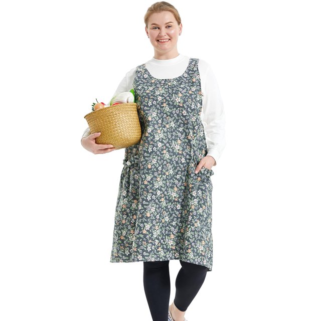 Delantal Delantales Grandes De Talla Grande Para Mujer Con Bolsillos De Algodón Y Lino Para Hornear Cocina Estilo Pastoral