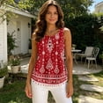 thumbnail image 4 of Voska Boho Tops for Women Trendy Print V Neck Sleeveless Tank Tops Casual Basic Tees Lightweight Shirts Summer Clothes Red XL, 4 of 7