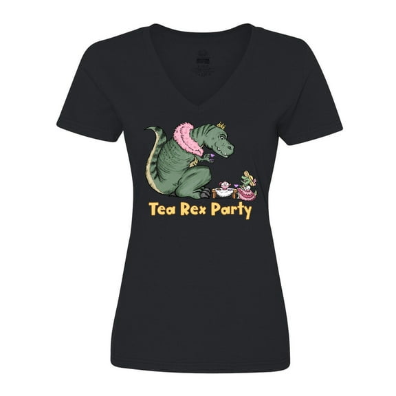Inktastic Funny Tea Rex Party Women's V-Neck T-Shirt