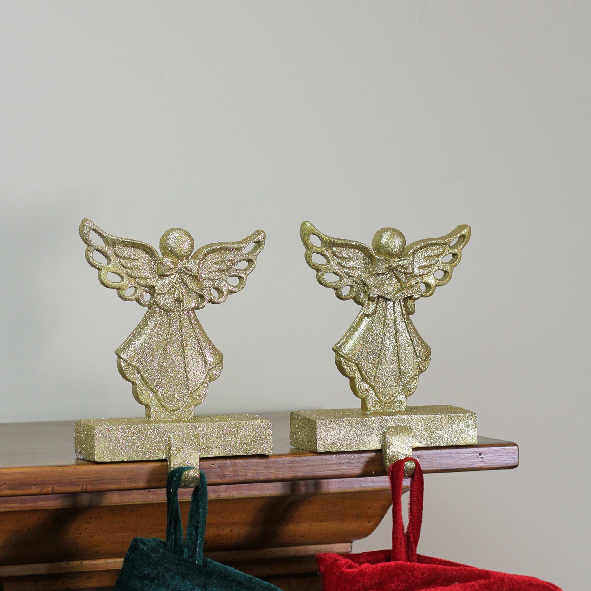 Northlight Set of 2 Gold Angel Glittered Christmas Stocking Holders 6.5"