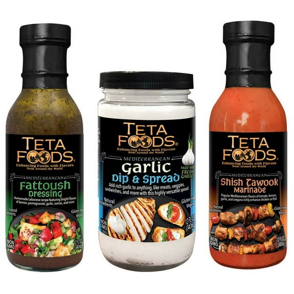 Garlic Dip & Spread, Shish Tawook Marinade, and Fattoush Dressing - Pack of 3 - 12 oz each