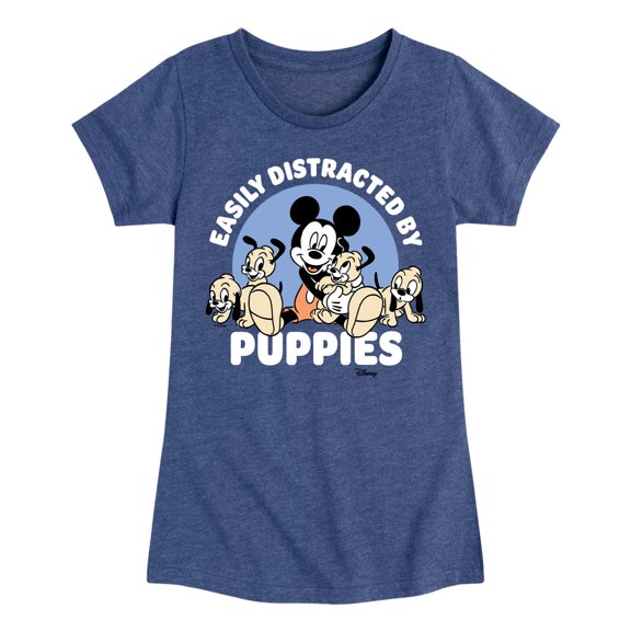 Disney - Mickey Mouse - Easily Distracted by Puppies - Toddler & Youth Girls Short Sleeve Graphic T-Shirt