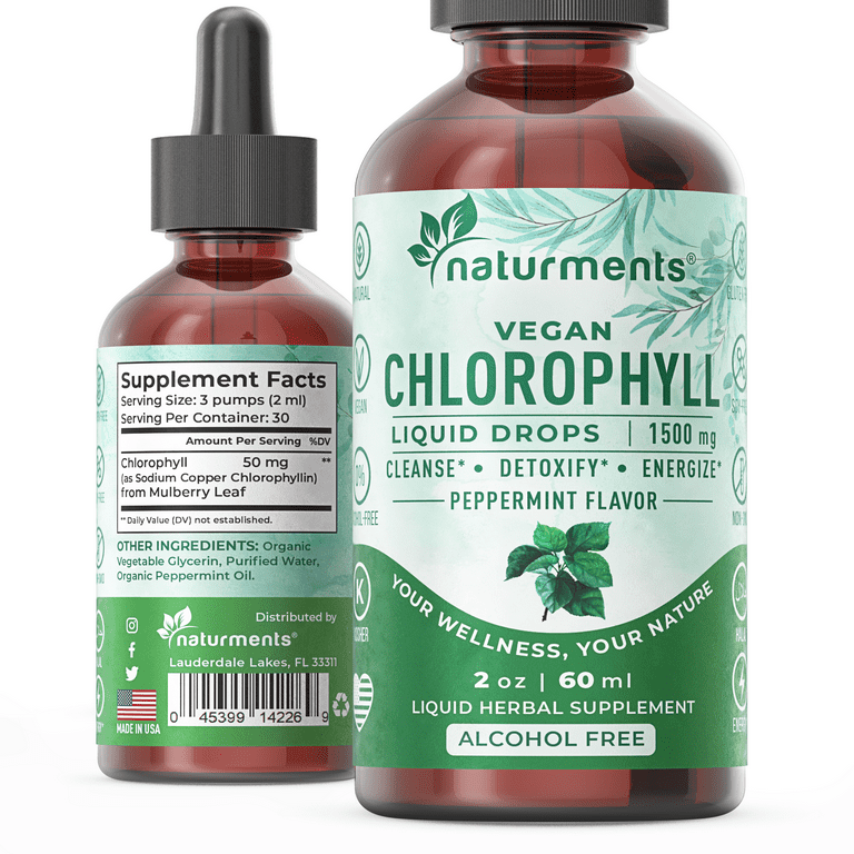 Total Nutra Mint Flavored Liquid Chlorophyll Drops – Helps to Eliminate  Body Odor, Liver Detox- Immune Support - Vegan Drop from Mulberry Leaves -  2 Oz. 