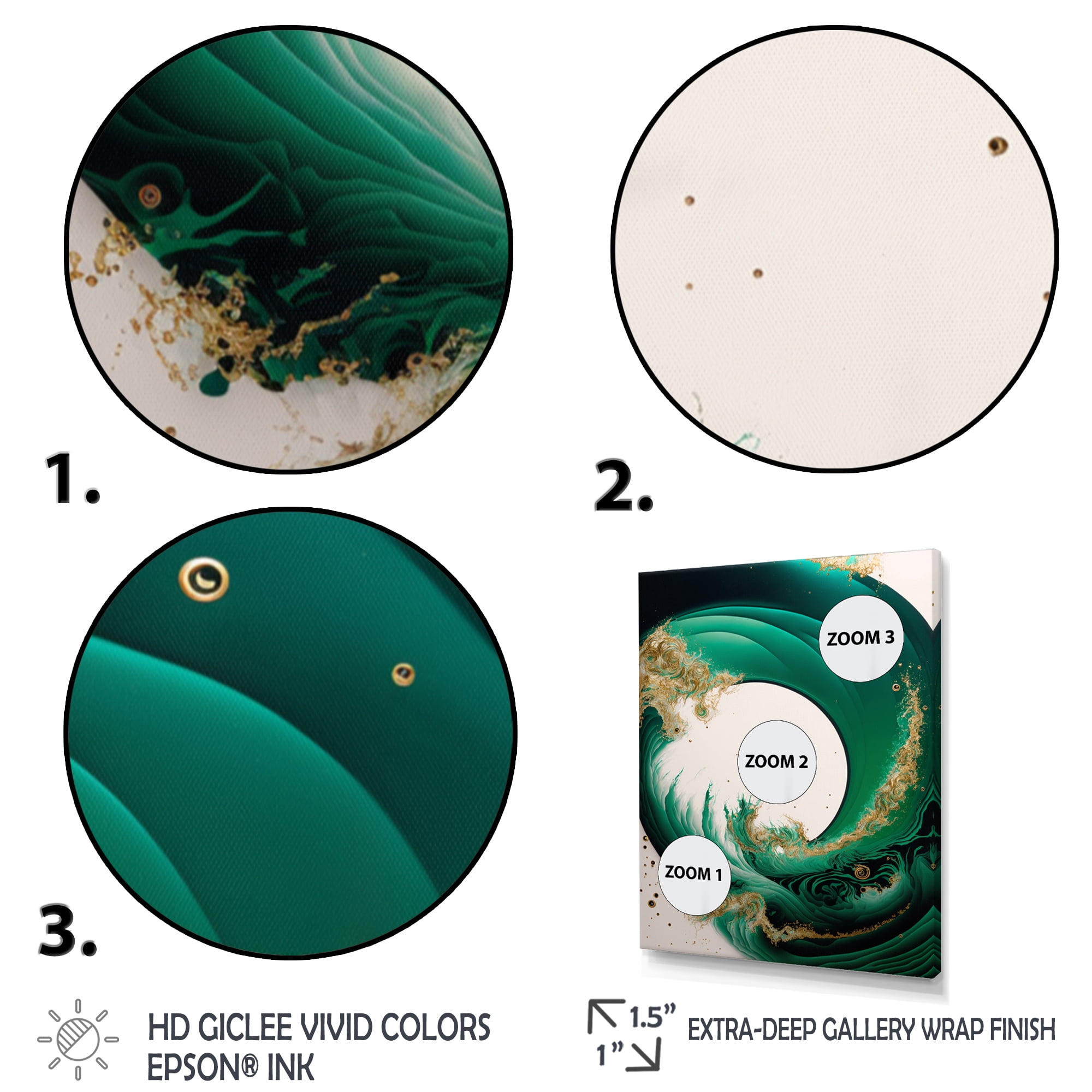 Designart Emerald Green And Gold Abstract Waves III Canvas Wall Art