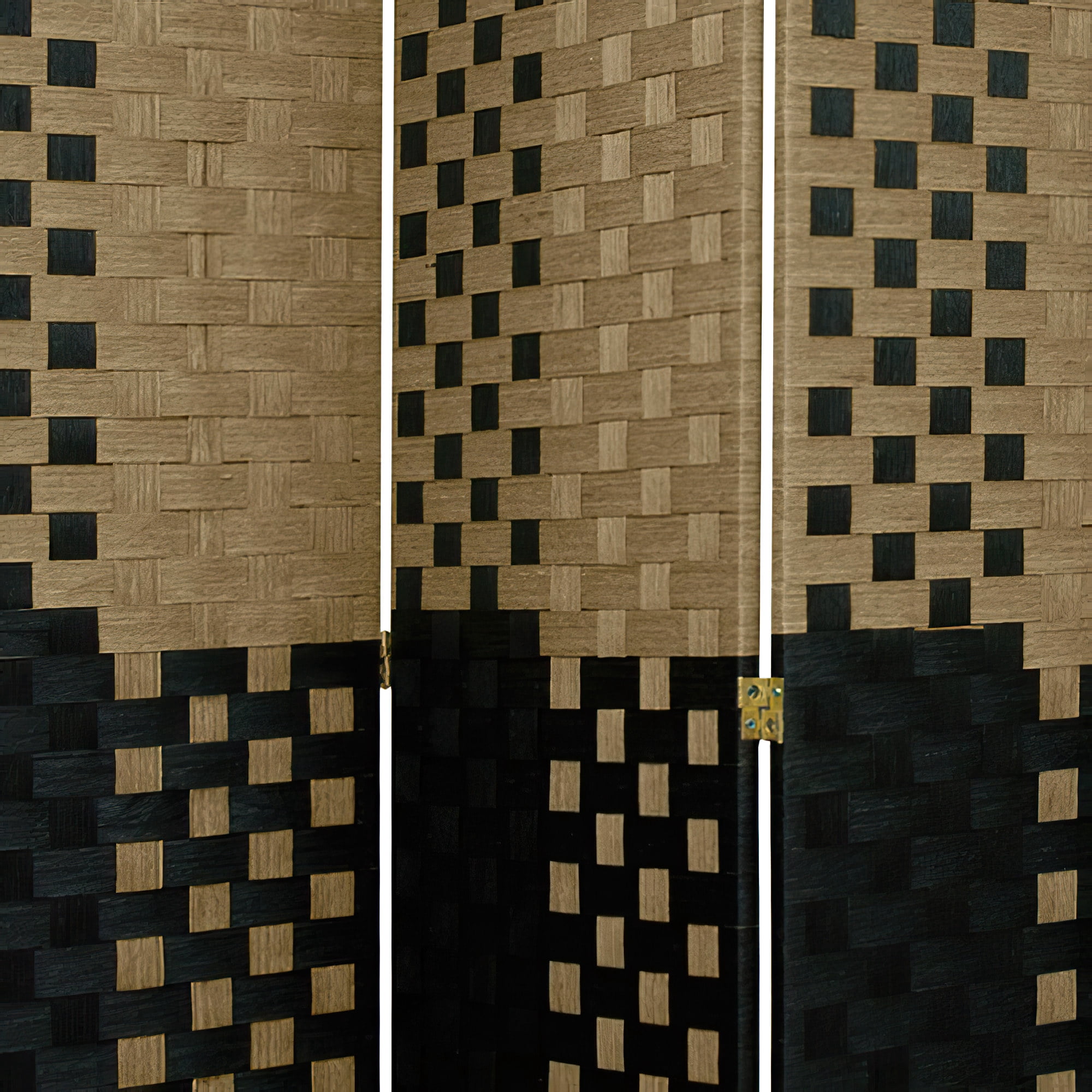 Red Lantern 6 ft. Tall Woven Fiber Folding Screen - Olive and Black - 6 Panel