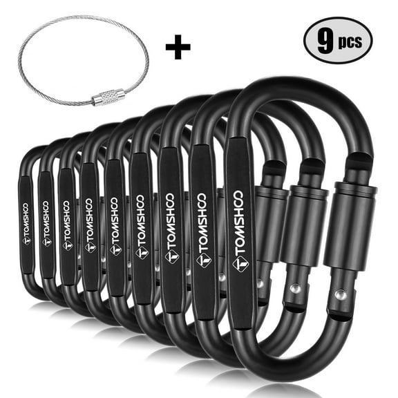 TOMSHOO 9 Pack Aluminum Alloy D-Ring Carabiner Hooks Set