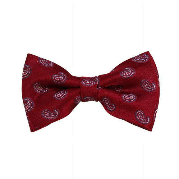 Grey, White And Red Paisley Woven Pre-Tied Bow Tie