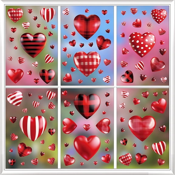 Valentines Day Decorations Window Clings, Resuable Heart Shaped Static Window Stickers for Valentines Day Decor - Valentines Day Decorations for Home, Window, Bathroom (Style 1)