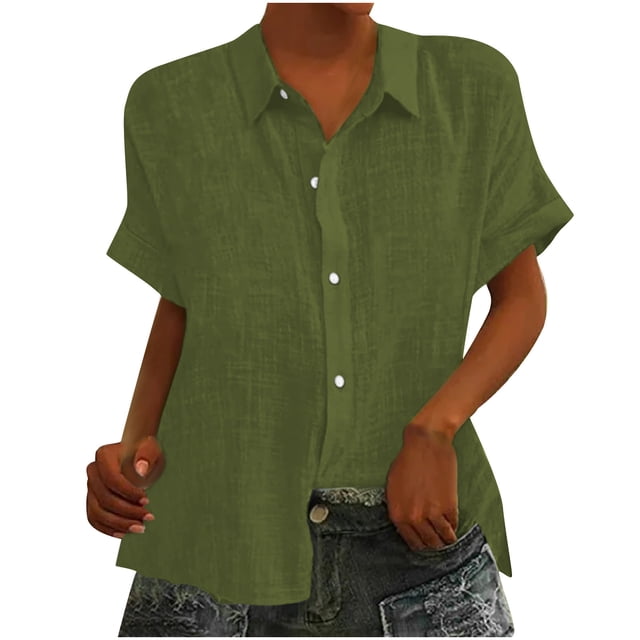 Yuyuzo Womens Button down Shirts Short Sleeve V Neck Tshirts Solid Color Office Work Tops Blouses