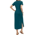 thumbnail image 2 of Women Summer Crewneck Casual Loose Split Wrinkle-Free Long Maxi Beach Dress Green L, 2 of 5
