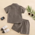 thumbnail image 6 of ZHOGXU Boys Baby Girls Solid Color Outfit Short Sleeve Button Front Summer Gentleman Top And Shorts 2PCS Set For Kids,Grey,6-12 Months, 6 of 6
