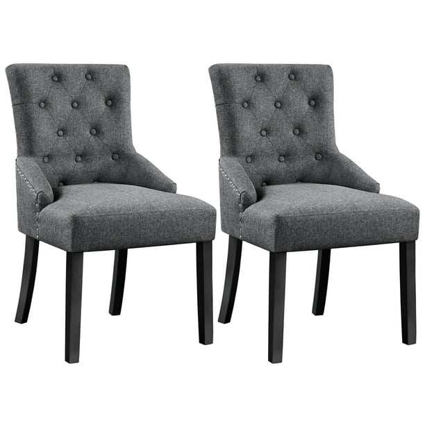 Alden Design Modern Upholstered Fabric, Gray Tufted Dining Chair Set Of 2