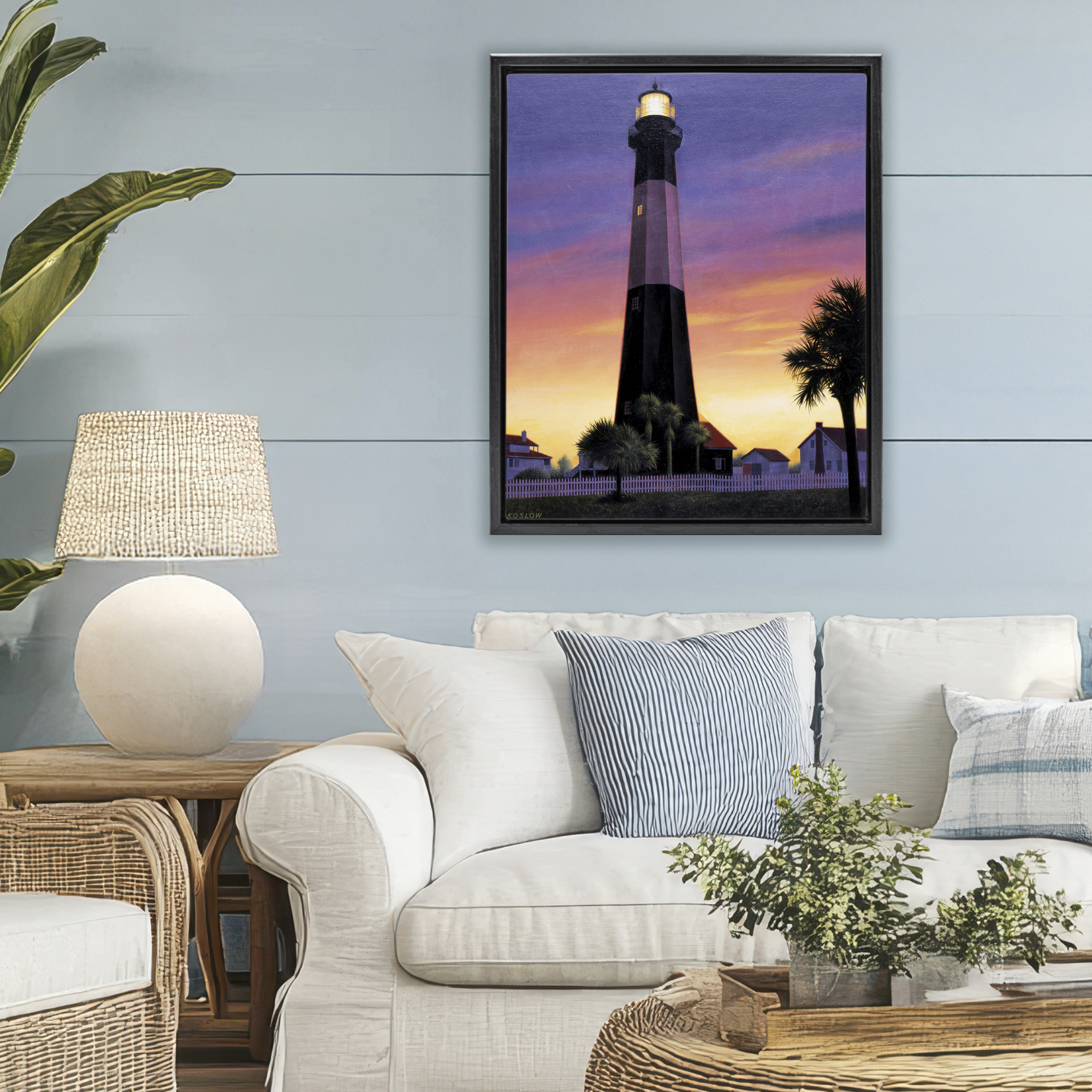 Georgia Tybee Island Lighthouse Black Framed Floater Canvas Wall Art, design by Wind River Studios