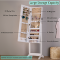 thumbnail image 3 of Freestanding Jewelry Armoire LEDs Lockable Jewelry Cabinet Full-Length Mirror with Jewelry Storage White, 3 of 10