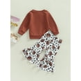 thumbnail image 4 of Bagilaanoe 2pcs Toddler Baby Girl Long Pants Set Letter Rugby/Deer Print Long Sleeve Sweatshirts Tops + Leopard Print Flare Trousers 6M 12M 18M 24M 3T Kids Casual Outfits, 4 of 9