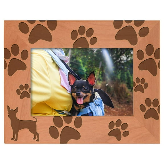 ThisWear Gifts For All By Rachel Olevia Dog Lover Gift Chihuahua Paw Prints Natural Wood Engraved 4x6 Landscape Picture Frame Wood