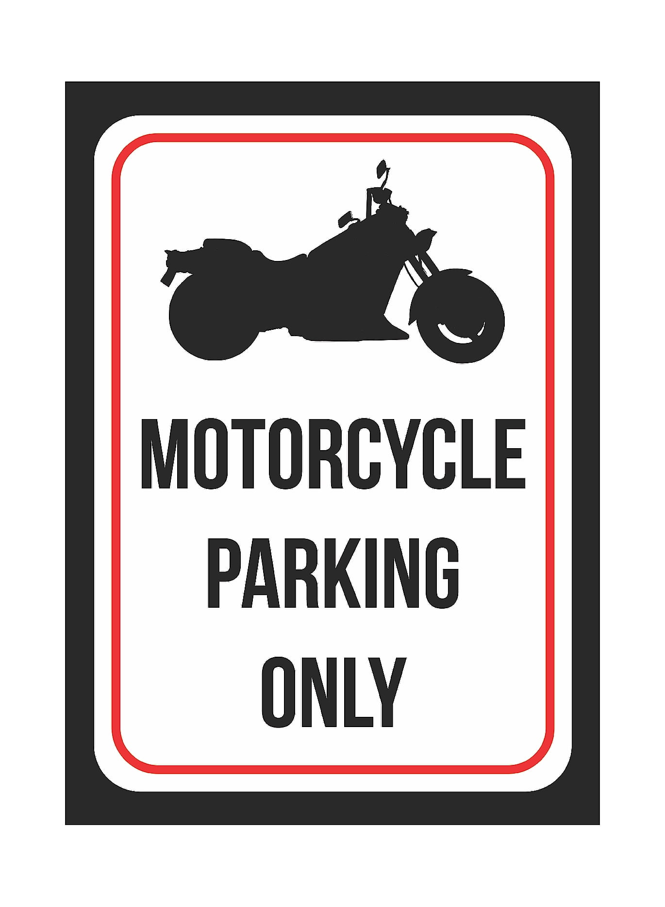 Motorcycle Parking Only Print Black And White Black Metal Picture