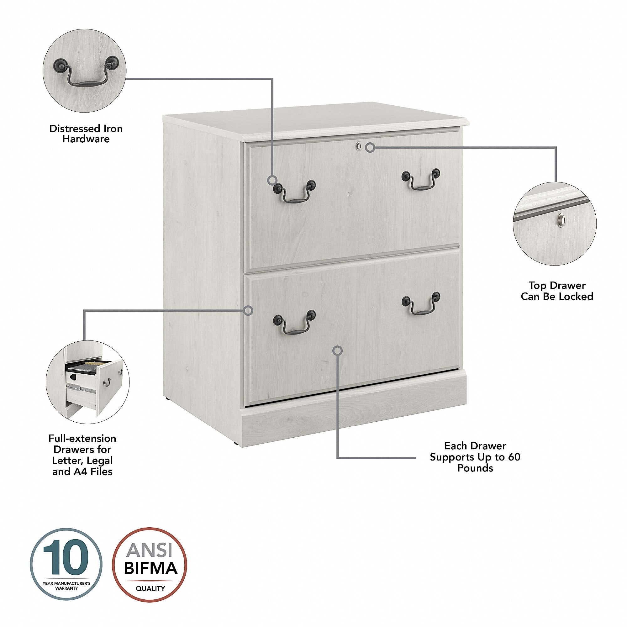 Saratoga 2 Drawer Lateral File Cabinet in Linen White Oak - Walmart.com