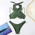 thumbnail image 7 of Women's Bikini Set Halter Neck Underwire Push Up Solid Color Sexy Two Piece Swimsuit for Beach Pool Summer Party,Army Green,L, 7 of 7