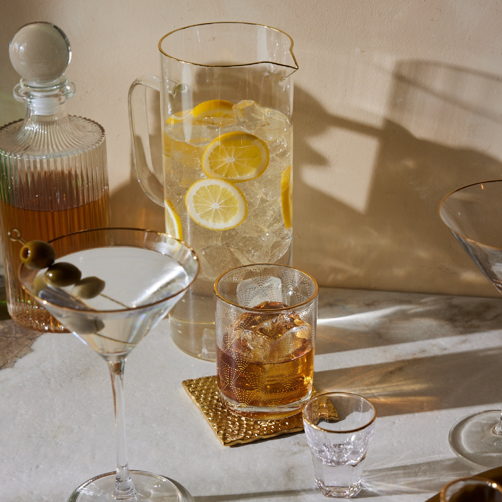 Thyme & Table Whiskey Decanter 27oz and 10oz Cocktail Glasses Set