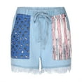 thumbnail image 2 of QATAINLAV Womens 4th of July Outfits Drawstring Elastic Waist Jean Shorts Casual Ripped Frayed Hem Denim Shorts with Pockets Lightning Light Blue M, 2 of 6