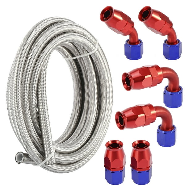 Car Stainless Steel Braided 15ft 5/8 Fuel Line w/ AN10 End Fitting for  PTFE Oil Hose 