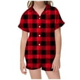thumbnail image 2 of Tfken Sleepwear Set For Kids Cozy Comfortable Notch Neck Short Sleeve Loungewear 0 Plaid Print Outfit Set Red Size 12-13 Years, 2 of 4