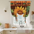 thumbnail image 3 of Fall Sunflower Tie Up Curtain 54 Inches Long, Orange Floral Leaf Plaid Countryside Balloon Style Kitchen Window Curtain Over Sink, Small Window Rod Pocket Curtain 42"x54", 3 of 9