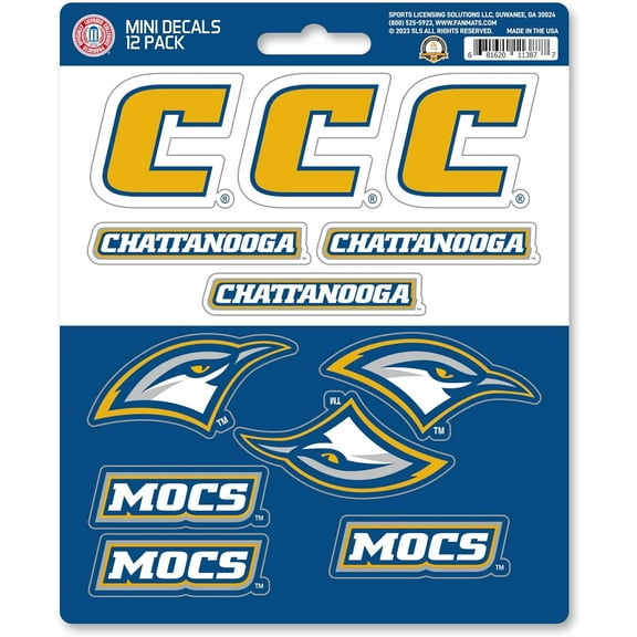 University Tennessee Chattanooga Mocs 12-Piece Mini Decal Sticker Set, 5x6 Inch Sheet, Gift for football fans for any hard surfaces around home, automotive, personal items